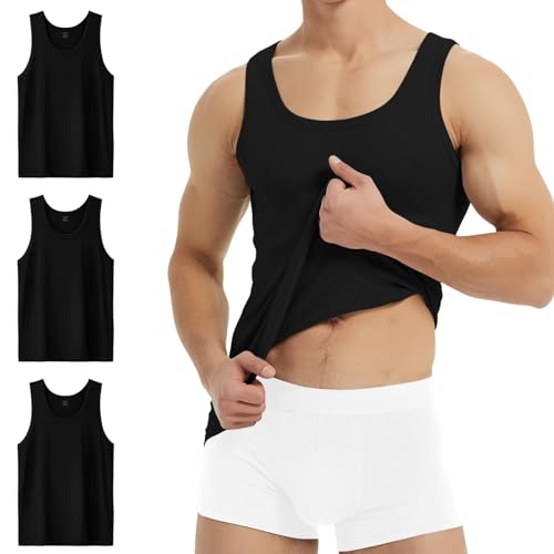 YouShow Unterhemd Herren Schwarz Tank Top Feinripp Baumwolle Sport Muskelshirts Sommer 3er Pack 3XL von YouShow