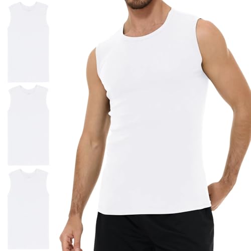 YouShow Unterhemd Herren Weiss Tank 100% Baumwolle Business Classic Ärmellos Top 3er Pack 3XL von YouShow