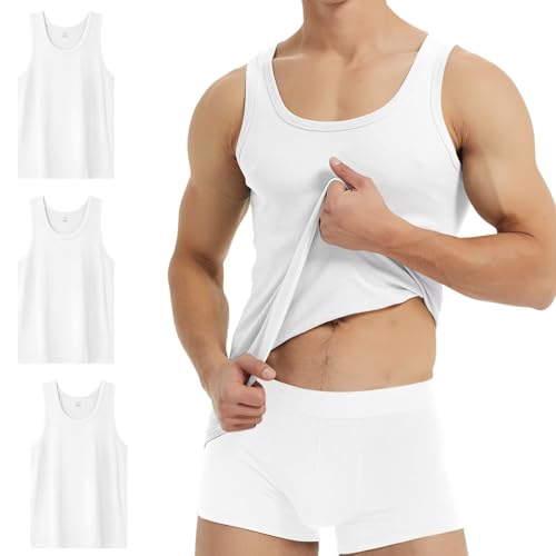 YouShow Unterhemd Herren Weiss Tank Top Gekämmte Baumwolle 3er Pack Business Classic ärmellos 3XL von YouShow