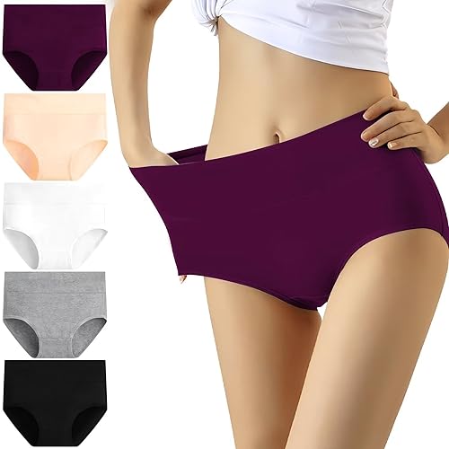 YouShow Unterhosen Damen 5er Pack Baumwolle Hohe Taille Unterwäsche Slip Stretchanteil(5er Mehrfarbig,XS) von YouShow