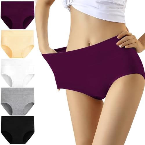 YouShow Unterhosen Damen 5er Pack Baumwolle Hohe Taille Unterwäsche Slip Stretchanteil(5er Mehrfarbig,XS) von YouShow