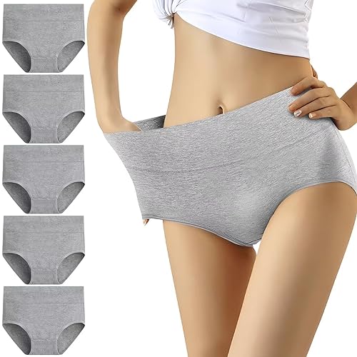 YouShow Unterhosen Damen 5er Pack Baumwolle Hohe Taille Unterwäsche Slip Stretchanteil(Grau,S) von YouShow