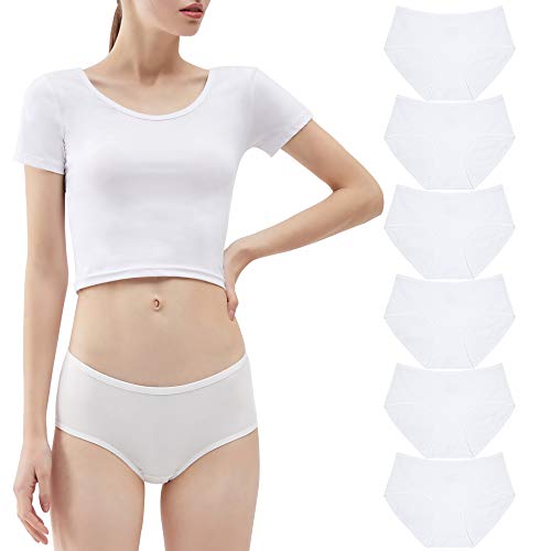 YouShow Unterhosen Damen 6er Pack Baumwolle Slips Unterwäsche Hipster Mittel Taille Panties Weiß 3XL Sportunterhosen für Damen von YouShow