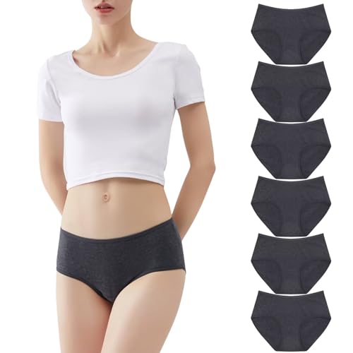 YouShow Unterhosen Damen Baumwolle Atmungsaktiv Mittel Taille Panties 6er Pack Dunkelgrau L Sportunterhosen für Damen von YouShow