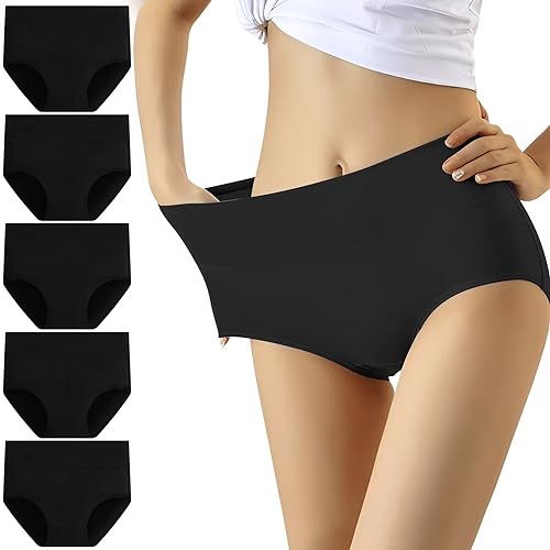 YouShow Unterhosen Damen 5er Pack Baumwolle Hohe Taille Unterwäsche Slip Stretchanteil(Schwarz,S) von YouShow