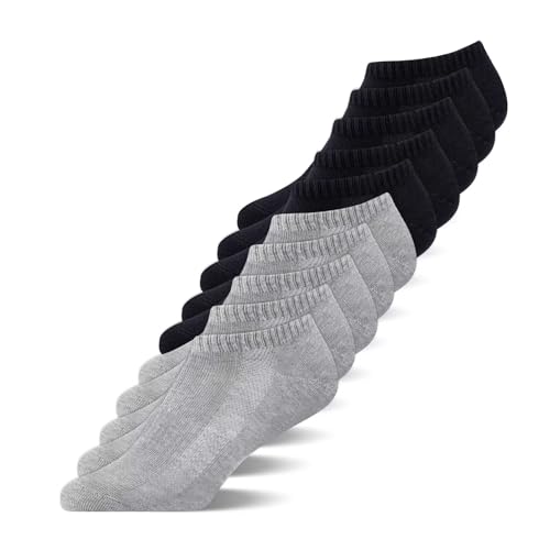 YouShow10 Paar Sportsocken Sneaker Socken Herren Damen Bio Baumwolle Atmungsaktives Sneakersocken Laufsocken Baumwollsocken Kurze Socks Halbsocken Schwarz Grau 39-42 von YouShow