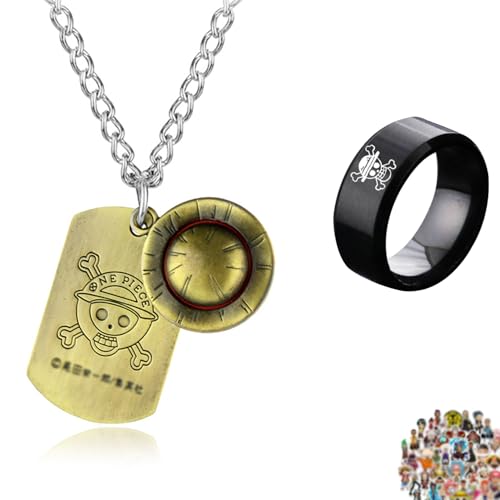 YouU 12 Stück One P. Schmuck Aufkleber Set Luffy Skelett Anhänger Halskette Strohhut Anime Männer Ringe Aufkleber Set von YouU