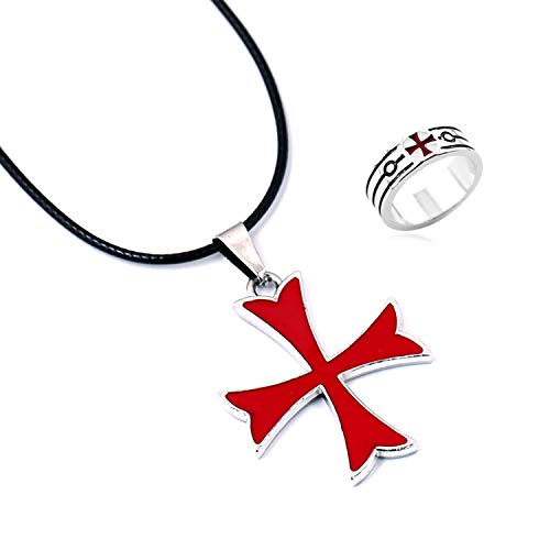 YouU 2 Stück Kette und Ring für Männer Halsschmuck Assassin's Creed Templer Ritter Kreuz Kreuzritter von YouU
