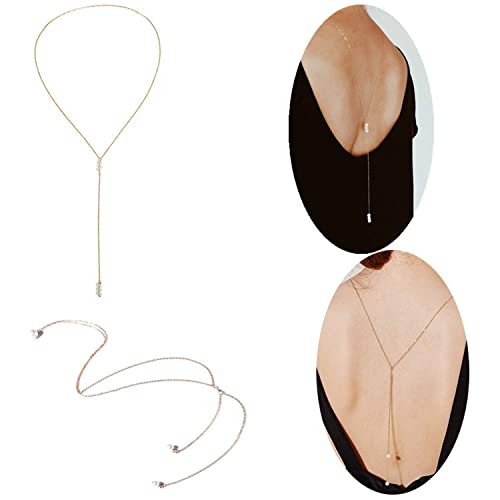 YouU Perle Hintergrund Halskette Einfache Zurück Kette Halskette für Hochzeit Zurück Y Halskette Schmuck mit Box von YouU