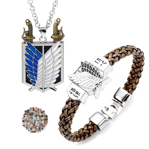 YouU 22 Stück Anime-Halskette Atck On T. Cosplay Armband Anime-Aufkleber-Geschenke für Anime-Fans und Männer und Frauen von YouU
