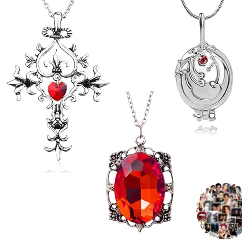 YouU Vampir Kreuz Symbol Halskette Elena Gilbert Öffnung Eisenkraut Medaillon Katherine Halskette Bennett Bonnie Amulett Halskette Vampire Diar.s Halskette Aufkleber Schmuckset 23 Stück von YouU