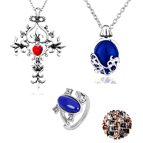 YouU 23 Stück The Vampire Diaries Schmuck Aufkleber Set Daywalking Katherine Sapphire Crystal Halsketten Vampire Cross Symbol Halsketten Elena Daylight Ringe für Fans von YouU