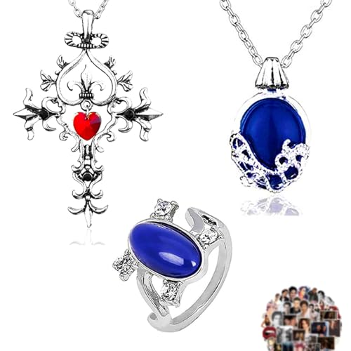 YouU The Vampire Daywalking Katherine Schmuck Aufkleber Set Sapphire Crystal Ringe Vampire Cross Symbol Elena Daylight Halsketten für Fans Gesamt 23 Stück von YouU
