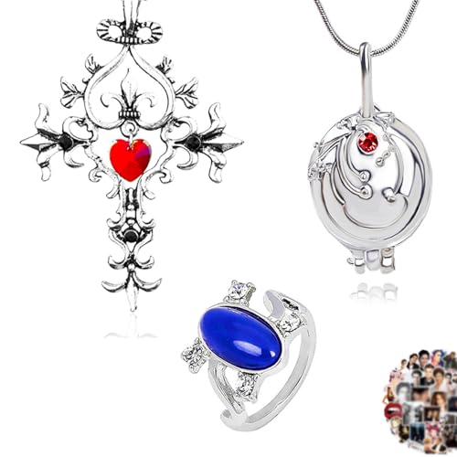 YouU The Vampire Schmuck Aufkleber Set Elena Gilbert Öffnung Eisenkraut Medaillon Anhänger Halskette Katherine Saphir Kristall Tageslicht Ringe Gesamt 23 Stück von YouU