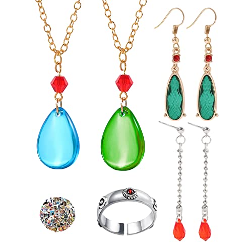 YouU 25pcs Howl's Green Water Anhänger Tropfen Baumeln Ohrringe Moving Castle Halskette Ring Set Rubin Ohrstecker Anime Aufkleber für Fans von YouU