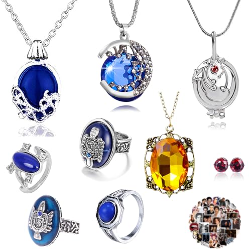 YouU 29 Stück The Vampire Diar.s Daywalking Katherine Saphirkristall Ringe Roter Diamant Ohrstecker Elena Gilbert Eröffnung Eisenkraut Medaillon Halskette Cosplay Modeschmuck Zubehör Aufkleber Set von YouU