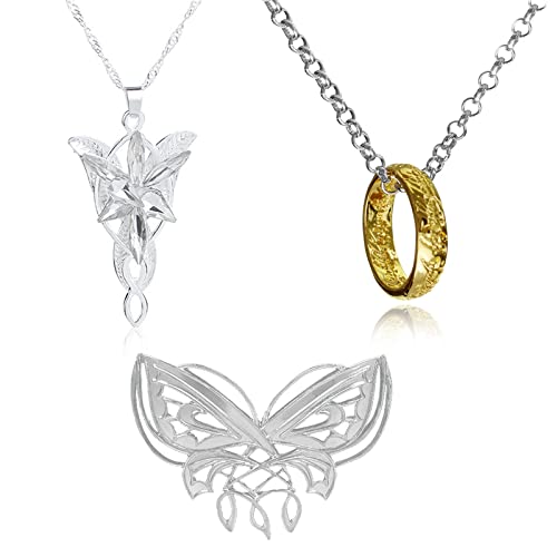 YouU 3 Stück Elfen Halskette Schmuck Set Arwens Abendstern Halskette Herr der Ringe Der Eine Ringe Anhänger Schmetterlings Elfen Brosche Cosplay Costume Jewelry for Fans von YouU