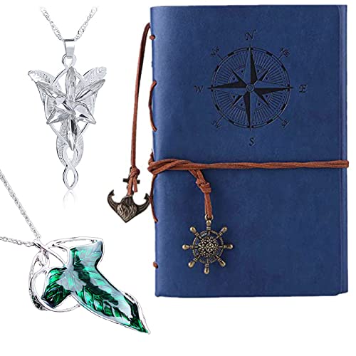YouU 3 Stück Lord of The R. Arwen Evensta. Elven Green Tree Leaf Thorin Oakenshield Halskette Leder Schreibjournal Retro Vintage Notebook von YouU