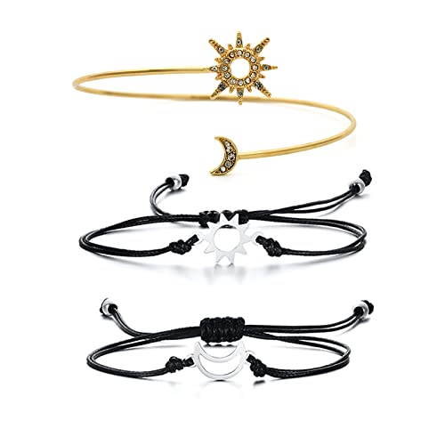 YouU 3 Stück Verstellbares Paar-Armband im Sonne-Mond-Stil Boho Einfacher Metall-Frauen-Oberarm-Armreif Star Moon offenes Manschettenarmband Armreif Schmuck von YouU