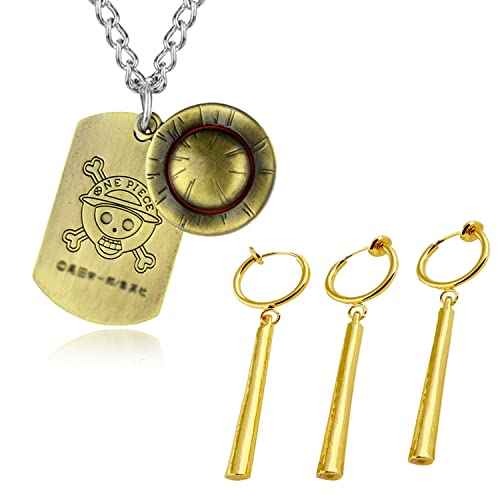 YouU 4 Stück One P. Schmuck Set Skelett Anhänger Ruffy Halskette Roronoa Zoro Fashion Anime Ohrringe Clip für Fans Cosplay mit Aufkleber YouU 4 Stück One P. Schmuck Set Skelett Anhänger Ruffy Halskette Roronoa Zoro Fashion Anime Ohrringe Clip für Fans Cosplay mit Aufkleber von YouU