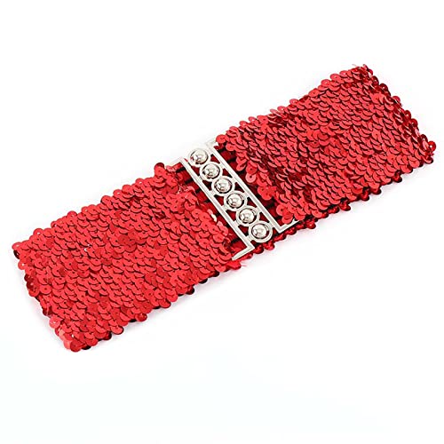 YouU Damen Frauen Elastic Stretch Schnalle Stil Paillettenbesatz Taille Band Gürtel (Rot) von YouU