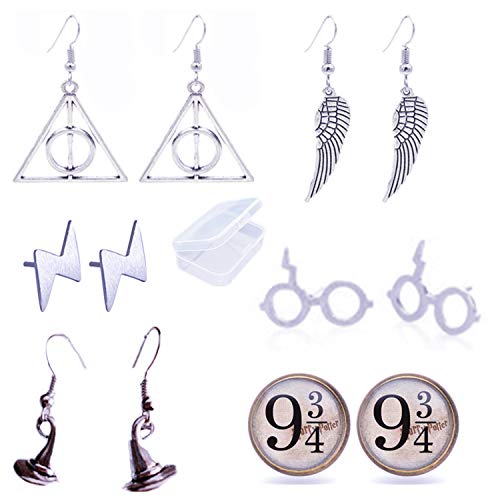 Ohrstecker 6er Set - Heiligtümer des Todes/Goldener Schnatz/Plattform 9 3-4 Mehrere Stile Schmuck Zauberhut, Blitz, Flügel, dreieckige Ohrringe für Halloween Weihnachten Geschenk von YouU