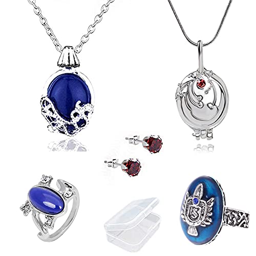 YouU 5 Stück Vampire Diar.s Halskette Katherine Ohrringe Elena Gilbert Cosplay Modeschmuck Zubehör Familienwappen Ringe mit Aufbewahrungsbox von YouU