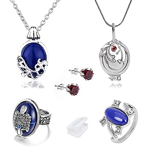 YouU Vampire Diar.s Cosplay Modeschmuck Zubehör Katherine Elena Gilbert Halskette Ohrringe Damon Stefan Finger Familienwappen Ringe Sapphire Crystal Daylight Ring mit Aufbewahrungsbox（5 Stück） von YouU