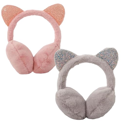 YouXiaor Winter Ohrenschützer Kinder, 2 Stück Ohrenwärmer Kinder Ohrenwärmer Mädchen Winter Ohrenschützer Aus Weichem Plüsch Süße Katzenohren Ohrenwärmer Kältebeständig Earmuffs Warme Ohrwärmer von YouXiaor