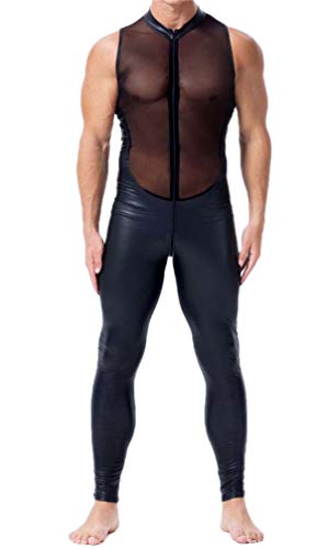 YouYaYaZ Herren Overall Latex Wetlook Bodysuit Leder Catsuit Jumpsuit Lederlook Erwachsene Männer Kunstleder(Schwarz,2xl) von YouYaYaZ