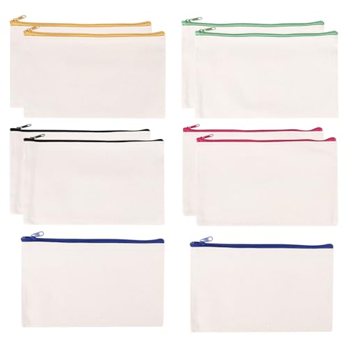Youdefa 10 StüCk Leinwand Makeup Leinwand Reiß Verschluss Beutel Bleistiftetui DIY Bastel für Reisen DIY Bastel Schule Bunter Reiß Verschluss von Youdefa