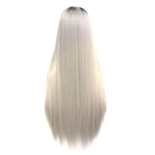 Youdefa 18 Lange Glatte Haarperücke Synthetische Perücke Echthaarperücken Gerade Spitzenfrontperücken für Frauen von Youdefa