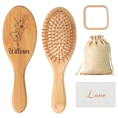 Personalisierte Holzhaarbürste für Frauen, individueller Name und Geburt, Blumen-Haarbürste für Mutter, Oma, Freunde, Schwester von Youdian