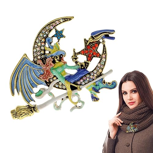 Hexe Mond Brosche Pin | Liegend auf dem Mond Pin Brosche - Halloween Brosche Pin Hexe fliegt auf dem Mond Pin Brosche oder Kinder Youding von Youding