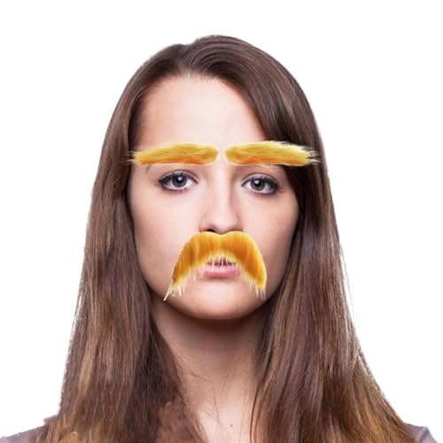 Youding Künstlicher Schnurrbart und Augenbrauen, Kinderschnurrbart zum Aufkleben | Künstlicher Bart Halloween Kunstbart Gelbes Augenbrauen-Bart-Set,Neuartige Requisite für Cosplay, von Youding
