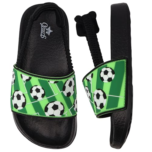 Youecci Badelatschen Jungen Badeschlappen 21 EU Mädchen Hausschuhe 21 Sommer Flache Kinder Badelatschen Rutschfest Leicht Dusch Strand Kinder Sandalen Grüner Fußball von Youecci