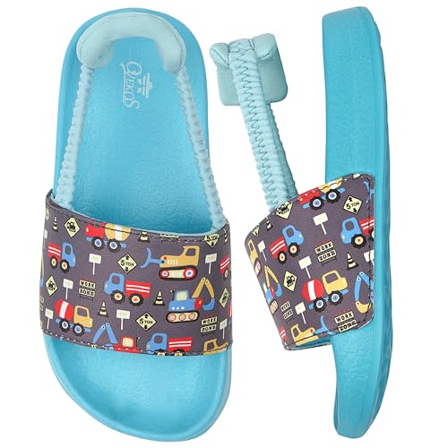 Youecci Badelatschen Jungen Badeschlappen 26 EU Mädchen Hausschuhe 26 Sommer Flache Kinder Badelatschen Rutschfest Leicht Dusch Strand Kinder Sandalen Cartoon Baufahrzeuge von Youecci