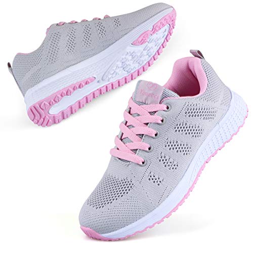 Youecci Damen Fitness Laufschuhe Atmungsaktive laufende Turnschuhe Sportschuhe Schnüren Hallenschuhe Leichtathletikschuhe Running Sneaker Gym Schuhe Pink 35 EU von Youecci