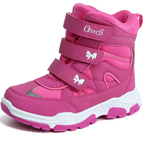 Youecci Jungen Mädchen Winterstiefel Warme Wasserdichte Kinder Schneestiefel Outdoor Rutschfeste Stiefeletten Trekking Winterschuhe Rose Red 34 EU von Youecci