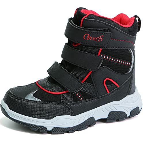 Youecci Jungen Mädchen Winterstiefel Warme Wasserdichte Kinder Schneestiefel Outdoor Rutschfeste Stiefeletten Trekking Winterschuhe Schwarz Rot 31 EU von Youecci