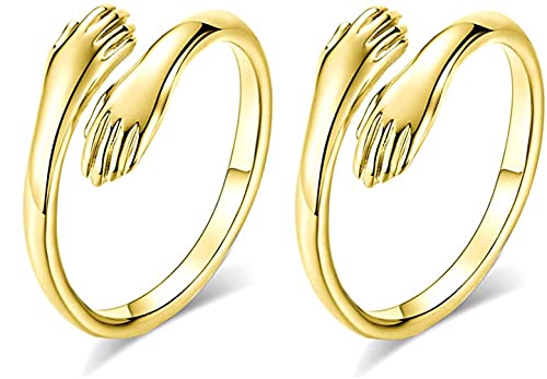 2 Stück Mode Liebe Umarmung Handringe Umarmungsring 925 Sterling Silber Gold Umarmungsringe Verstellbar für Männer und Frauen Enkelin Party Ringe Geschenk (Gold) von Youehsent