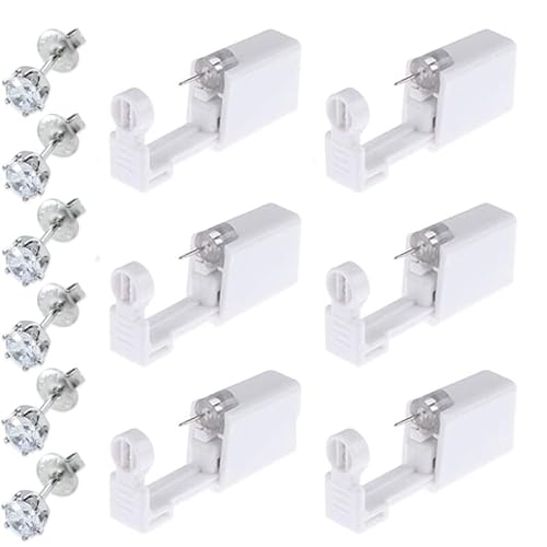 Youery 6 Stück Ohrloch Stecher, Ohrlochpistole kit, Einweg Steril Sicherheits Ohrnasen Piercing Pistolen Kit, mit Ohrstecker Asepsis Pierce Kit Piercing Zubehör, für Mädchen Frauen Männer (Silber) von Youery