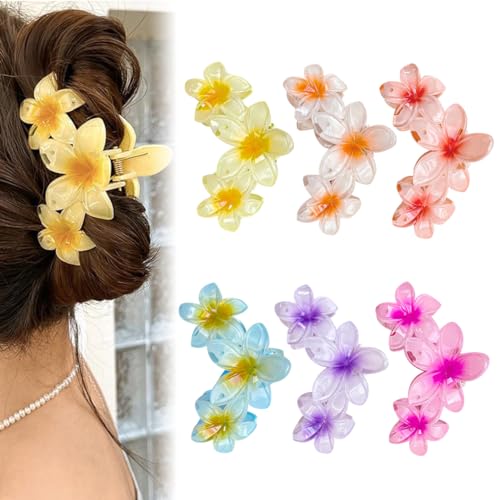 Youery 6 Stück Blumen Haarspangen, Blumen Haarklammer Niedliche Acryl Haarklammern Bunte Haarspangen rutschfeste Haarklammern für Frauen große Haarklammer für dickes Haar Hawaii Haarklammer von Youery