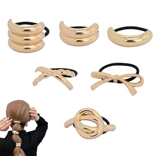 Youery 6 Stück Haarmanschetten aus Metall, Pferdeschwanz Haarklammer Goldenes Haargummi Mode Elastisches Zopfgummi Eleganter Haarschmuck Kopfstück für Damen Mädchen von Youery