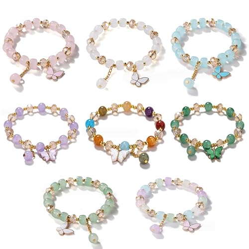 Youery 8 Stück Kristall-Armband für Mädchen - Exquisites Perlenarmband, Freundschaftsarmband mit Dekorativen Kristallperlen - Weibliches Schmuckstück von Youery