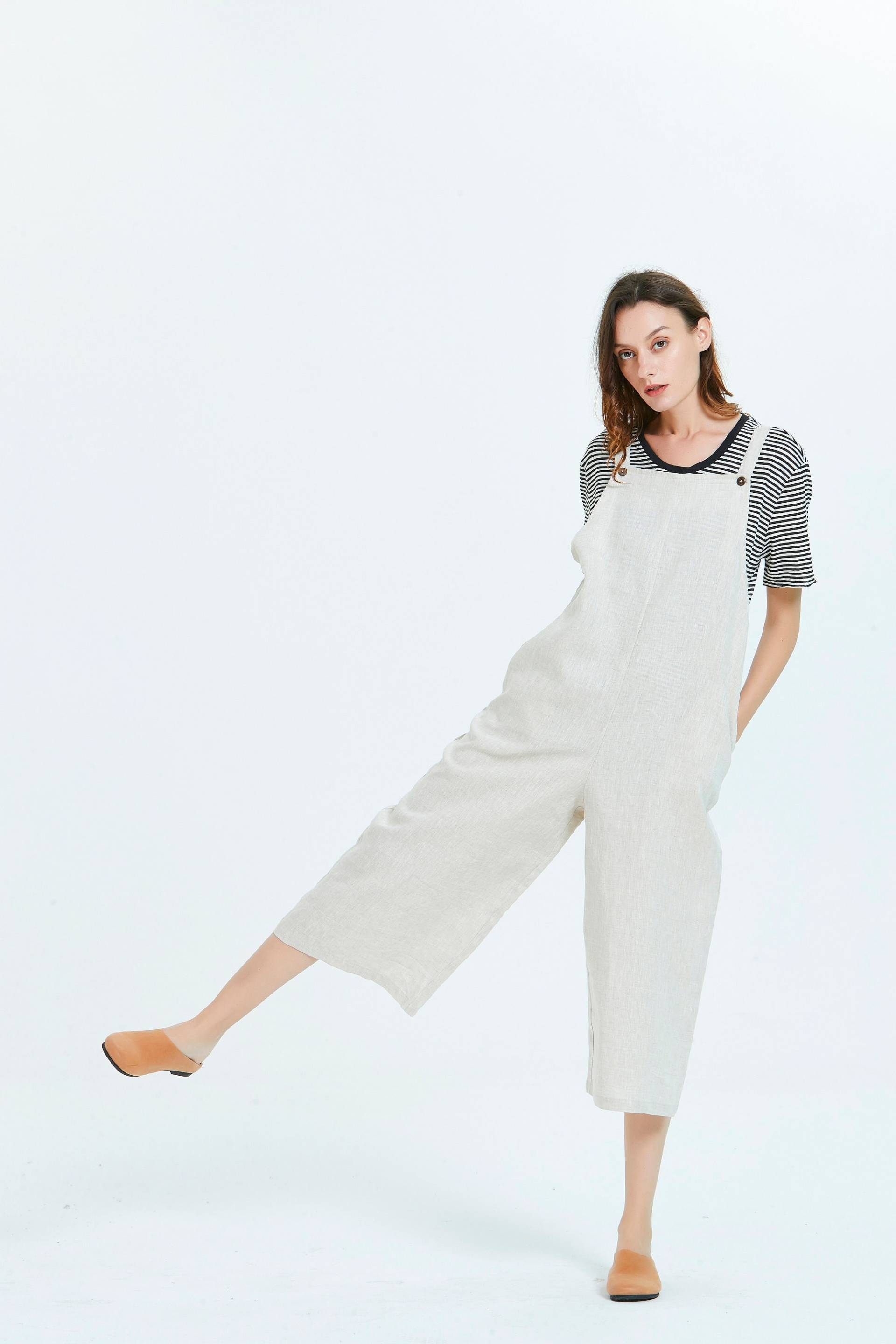 Leinen Jumpsuit Lang Strampler Overalls Hose Locker Lässig Flachs Latzhose Damen Leinenhose Mit Taschen 100% Reine X21 von Youga