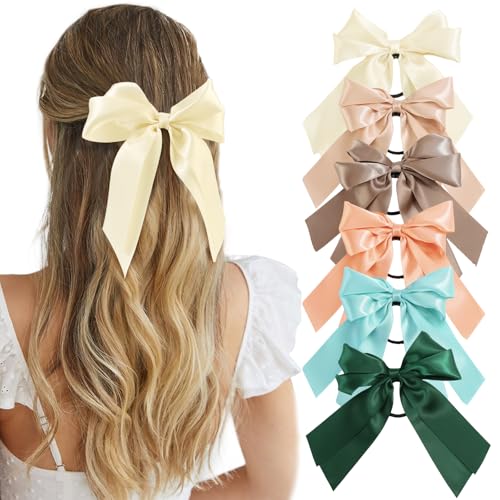 Yougeigy Haargummis mit Schleifen, Satin-Haarband, Haarschleifen für Damen und Mädchen, elastische Haargummis für dickes, dünnes Haar, grünes Haar-Accessoire, 6 Stück von Yougeigy