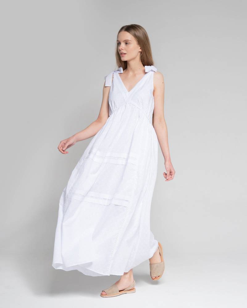 Weißes Baumwoll Maxikleid Ärmelloses Urlaubskleid Mit V-Ausschnitt von Youinspiredwear