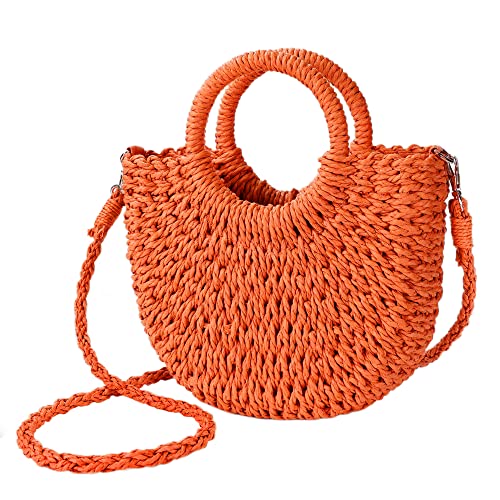 Damen Stroh-Strandtasche, gewebte Umhängetasche, Schultertasche, Henkel, Handtasche, Geldbörse für den Sommer, Orange/Abendrot im Zickzackmuster (Sunset Chevron), Einheitsgröße von Youjaree