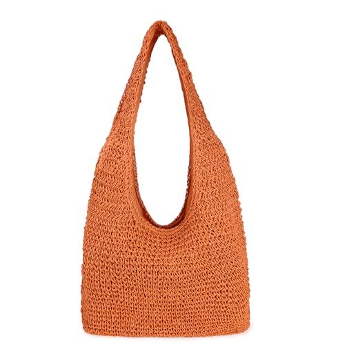 Große Stroh-Strandtasche, handgefertigt, gewebt, Schultertaschen, Hobo-Tragetasche, Handtasche, Geldbörse für den Sommer, Orange/Abendrot im Zickzackmuster (Sunset Chevron), Einheitsgröße von Youjaree